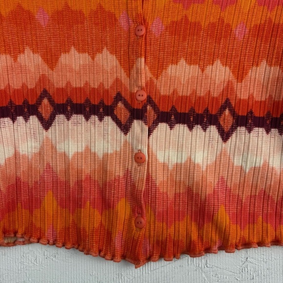 Urban Outfitters Bold Orange Chevron Ribbed Crop Button Up Casual Blouse Large - Picture 4 of 11